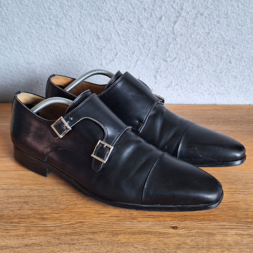 Magnanni Double Monk Strap Dress Shoes Men’s 10 Black Leather Spain Cap Toe
